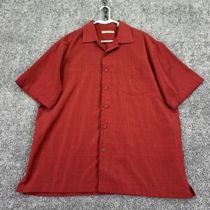 Batik Bay Shirt Mens Large Red Woven Short Sleeve Button Up Pocket Casual